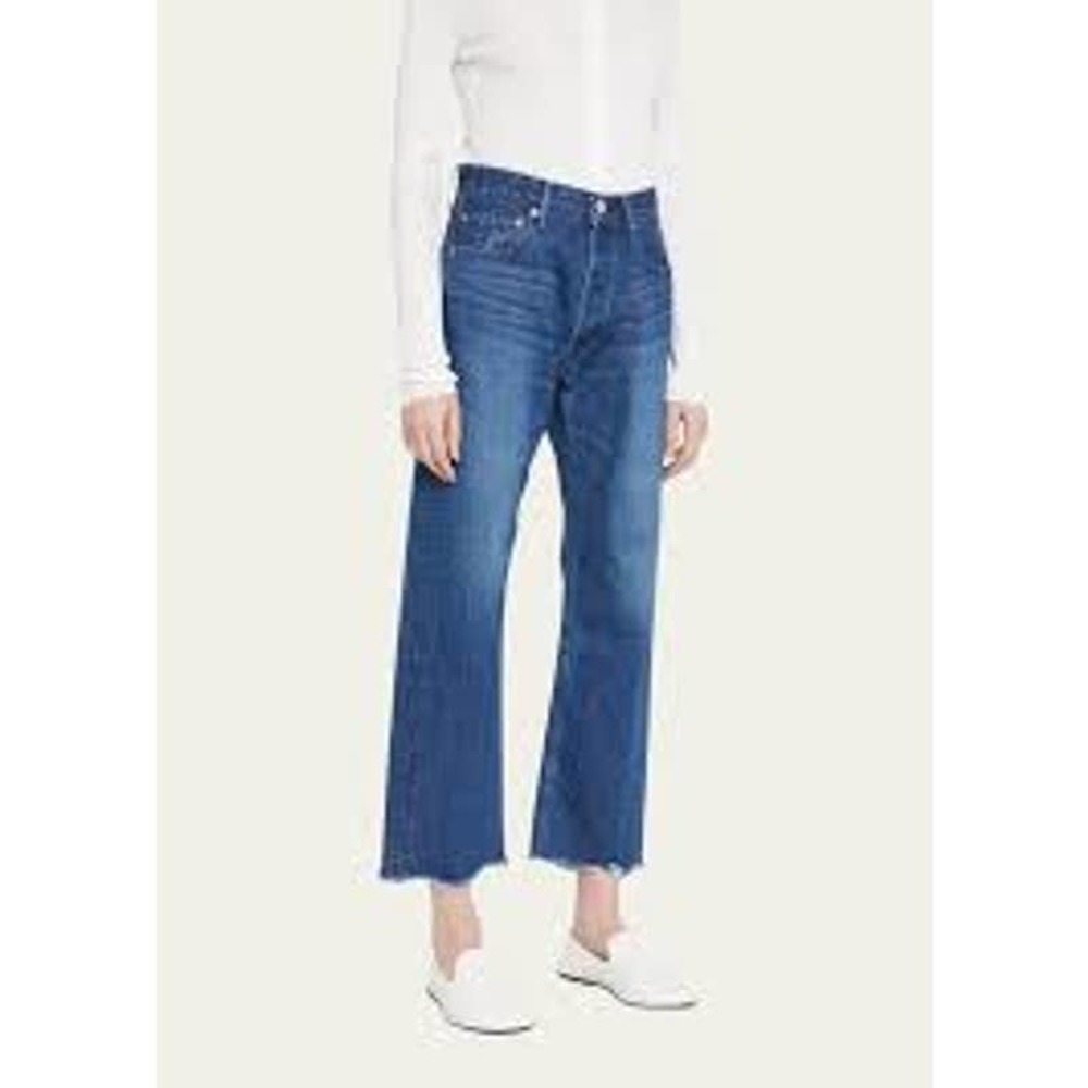 MOUSSY VINTAGE Capac Wide Straight Cropped Jeans with Frayed Hem